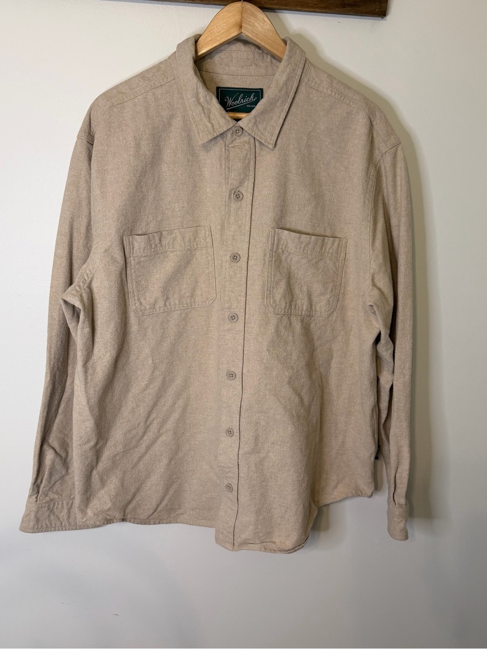 Woolrich Green Label Cotton Button Up Shirt XXL Beige Long Sleeve Workwear